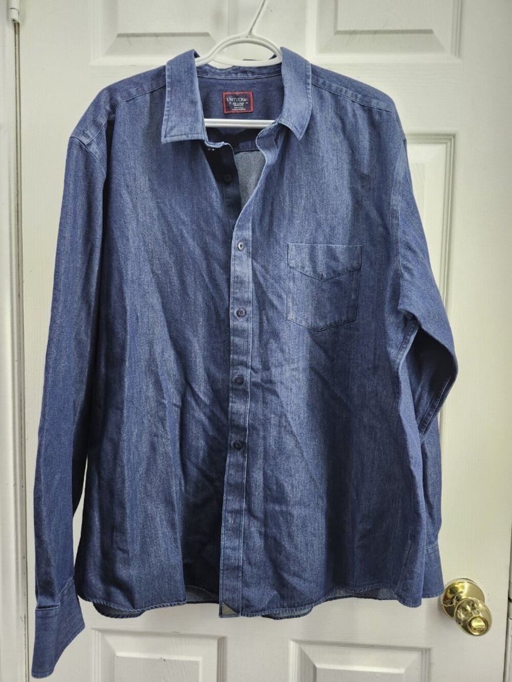Untuckit Chambray Long Sleeve Button Up Shirt Blue XXL